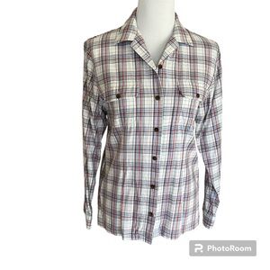 Vintage Crazy Horse by Liz Claiborne Plaid Button Down Shirt Blue Red Cream M
